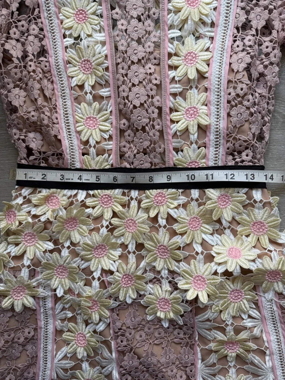 Self-Portrait Dusty Rose Lace Dress with Yellow & Pink Floral Appliqué - Picture 10 of 12